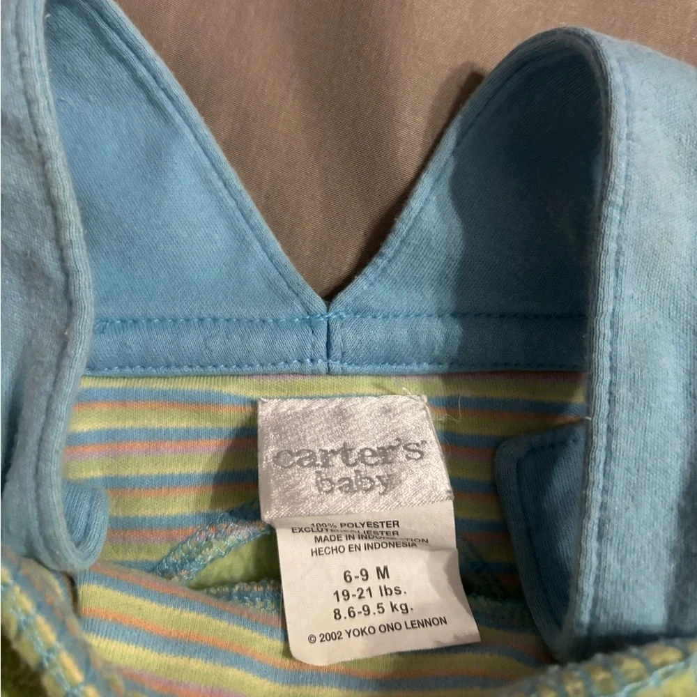 Silver Tag Carter’s Baby Overalls 6–9M Yoko Ono Lennon 2002 Terry Romper EUC - Picture 4 of 11